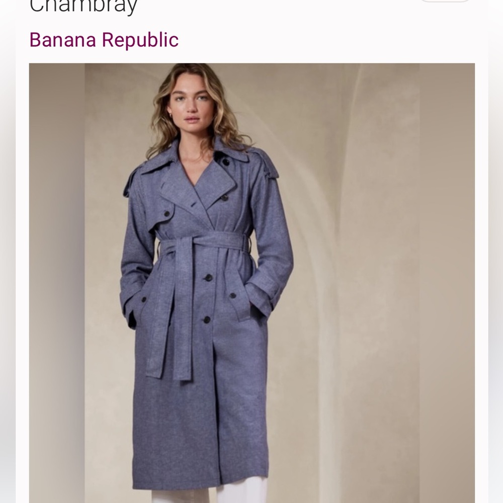 Banana Republic Blue Chambray Trench Coat Size Small New No Tags Never Worn